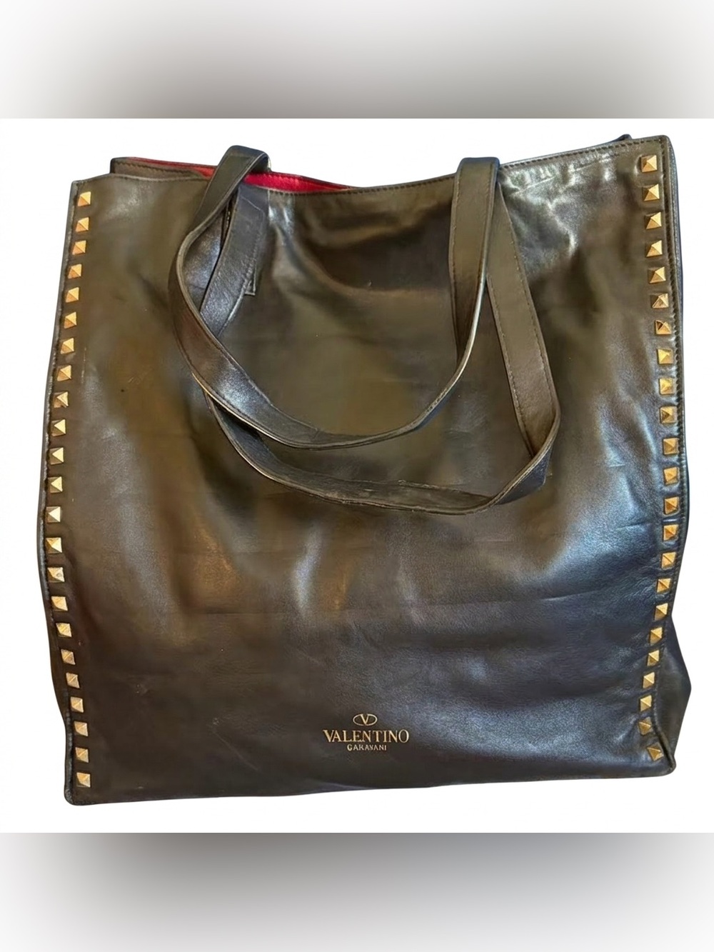 Valentino Garavani Black Rockstud Double Handle Tote.